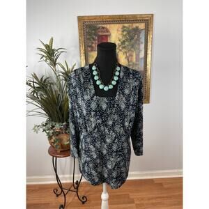 East 5th Wrap Blouse Womens XL Black Polka Dot Modest Sophisticated Nautical